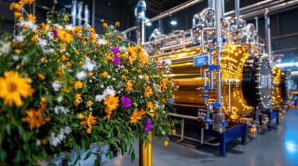 Vibrant Floral Display in a Blooming Garden on a Warm Summer Night  Colorful flowers lush foliage and sparkling lights create a captivating and serene atmosphere in this outdoor garden scene