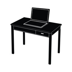 Sophisticated office desk silhouette with open laptop and documents for creative workflow in modern setting