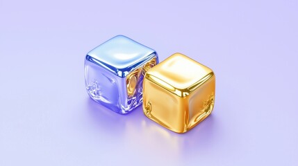 Abstract Metallic Cubes Gold and Blue Shiny Cubes on Purple Background 3D Render