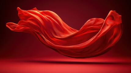 Red fabric flowing in studio