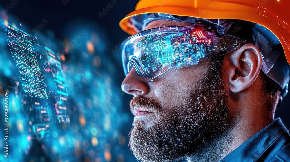 Poster close up image of a futuristic virtual reality headset with a holographic display advanced digital c