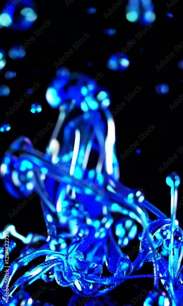 Poster dynamic blue liquid motion creating abstract patterns against dark background