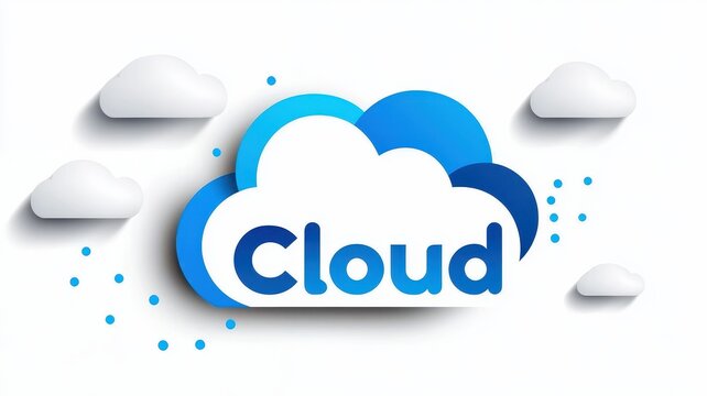Cloud computing technology with data network. Colorful cloud graphic with the word "Cloud" prominently displayed.