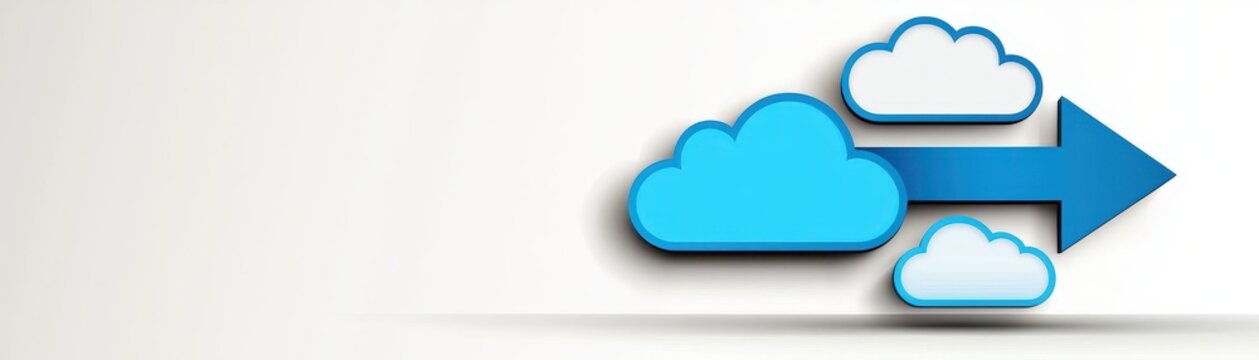 Cloud computing technology with data network. Clouds with an arrow representing data transfer or cloud computing concepts.