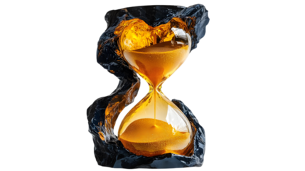 3D Illustration - Golden Hourglass Time Flowing Abstract Background