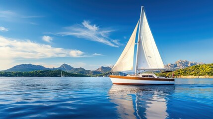Naklejka premium Tranquil Sailing Journey on a Calm Sea Under a Clear Sky