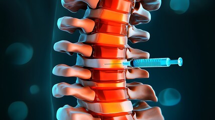 Spinal Injection 3D Rendering of Vertebrae with Syringe Medical Illustration of Spine Treatment and Pain Relief Back Therapy Anatomy Healthcare