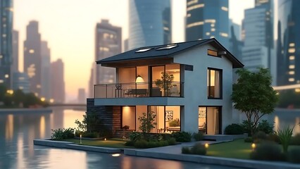 Obraz premium Modern Waterfront Home Design: Cityscape View
