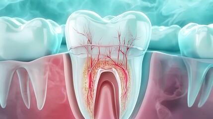 Tooth Anatomy 3D Render Detailed Cross Section Dental Health Illustration Bright Background Science and Medicine Oral Care Visual Aid