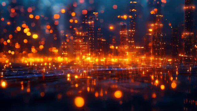 A conceptual city skyline made of glowing data points, representing artificial intelligence and futuristic networks