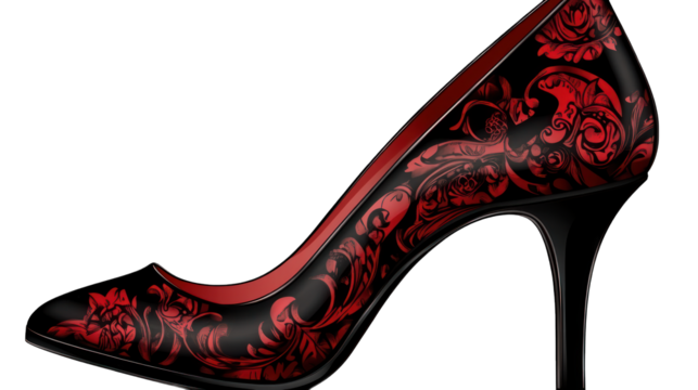 Designer high heel in a stylish pattern, representing elegance and glamour isolated on transparent background.