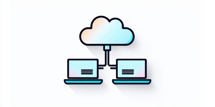 Cloud computing technology with data network. Cloud computing concept connecting two laptops with a cloud icon.