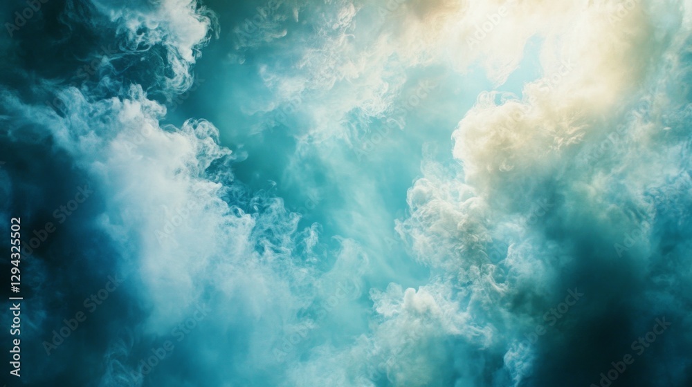 Aufkleber soft layers of clouds intermingle in shades of blue and white, illuminated by gentle sunlight, creat