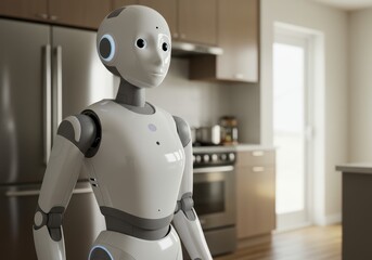 Humanoid robot in modern kitchen: the future of home automation and ai integration