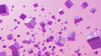 Abstract Pink Cubes Falling 3D Render Geometric Background Purple Textured Blocks