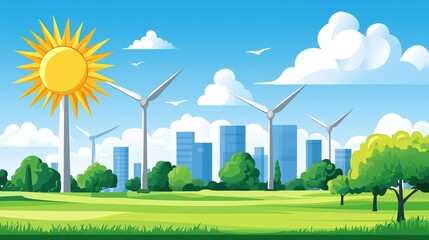 Industrial Landscape with Wind Turbines and Sunlight in Chaos