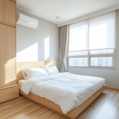 A simple minimalist room with bright natural lighting inside