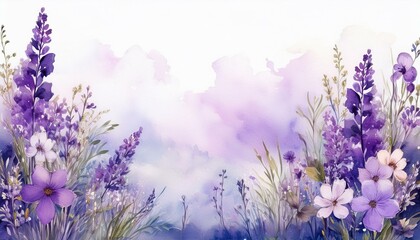 watercolor lilac purple floral meadow wedding invitation