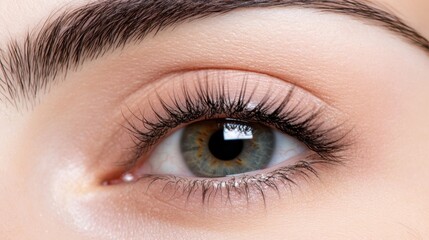 Obraz premium Close-up of a serene eye showcases delicate lashes and skin, embodying precision and care in beauty treatment, evoking tranquility and softness.