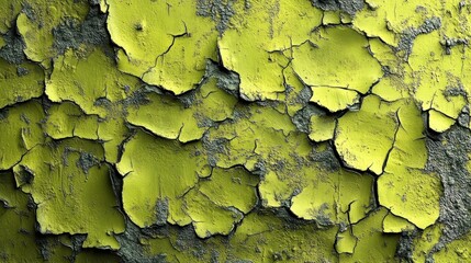 Aged lime green paint cracking on a surface