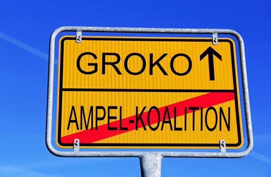 Verkehrsschild von der Ampel-Koalition zu einer Groko in Deutschland