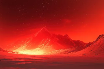 Fototapete Majestic red mountains under a starry sky landscape creating a dramatic and otherworldly vista with mountain peaks and celestial beauty © Duskcraft