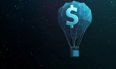 Futuristic dollar hot air balloon in space