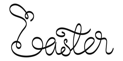 Minimalist linear continuous design word EASTER with bunny, for cutting, for decoration, for printing in black color