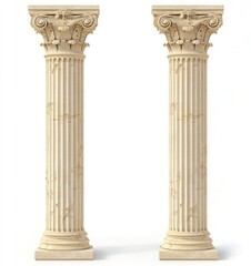 Obraz premium 2D illustration of two beige ancient Greek columns, front view and side view, isolated on a white background