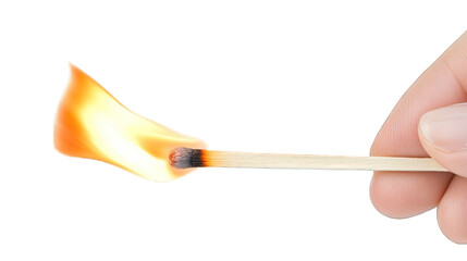 Burning matchstick with flame, isolated on white background --ar 16:9