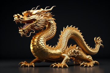 Majestic Golden Dragon Sculpture: A detailed, gleaming golden dragon sculpture, a symbol of power and prosperity.