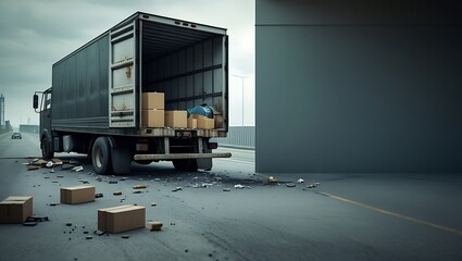 Broken-down delivery truck with open cargo doors – Indicating logistics failure, transportation delay, and supply chain crisis.