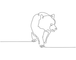 Continuous line drawing of bear animal. Single line illustration of brown bear. Mammal animal concept. Editable outline