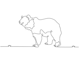 Continuous line drawing of bear animal. Single line illustration of brown bear. Mammal animal concept. Editable outline