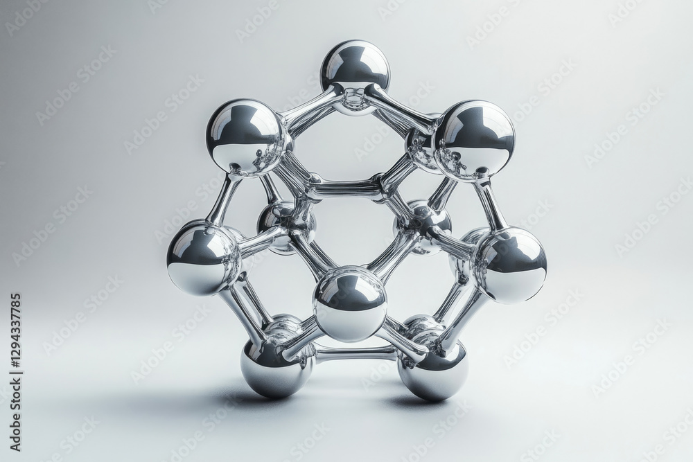 Poster A 3D rendering of a metallic molecular structure, symbolizing science, technology, and innovation.