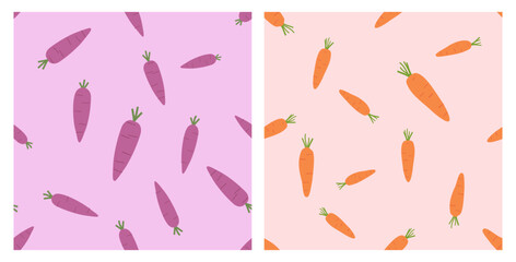 Seamless pattern with carrot on purple and orange backgrounds vector.