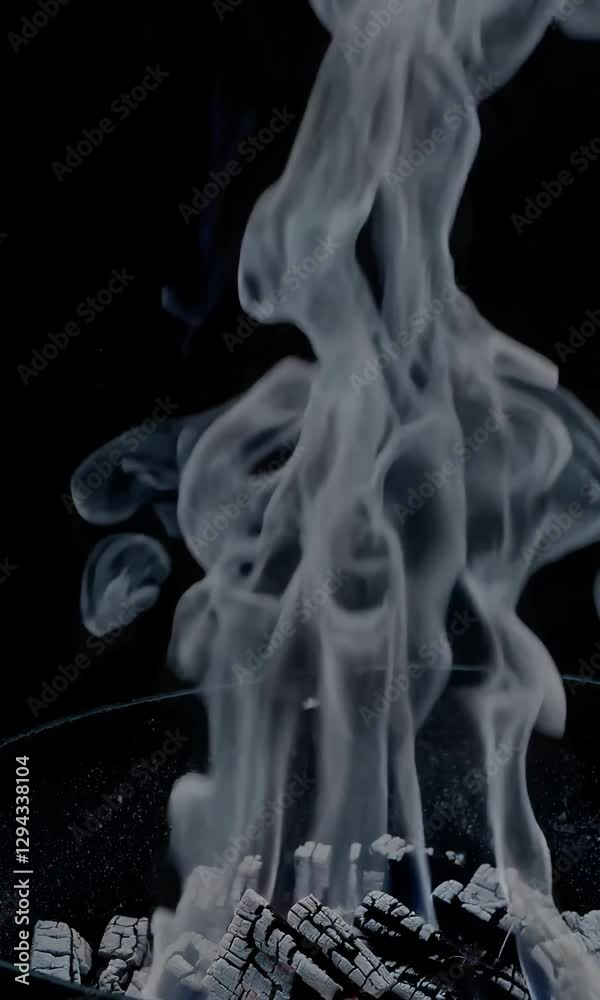 Poster dynamic flame pattern transformation over charcoal in slow motion sequence