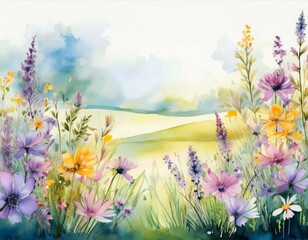 watercolor floral field meadow wedding invitation