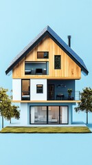 Obraz premium Modern minimalist house design with unique facade and architectural features