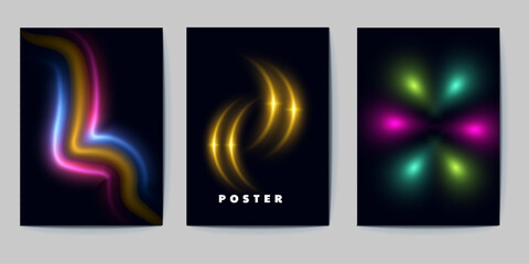 Flyer design, cover design, Modern gradient poster background vector set. Minimalist cover template with vibrant perspective geometric prism shapes