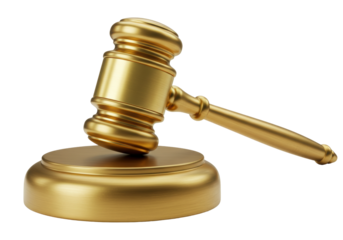 Isolated Wooden Golden Gavel For Juridical System