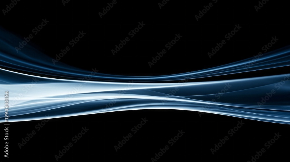 Poster Flowing waves of vivid blue stretch across a dark backdrop, blending seamlessly to create a mesmerizing display of light and movement, evoking a sense of calm beauty