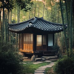 Naklejka premium This beautiful building is a traditional korean gazebo in the forest