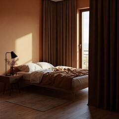 A contemporary bedroom, light and spacious, with minimalist decor.