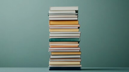 Fototapeta premium Stack of Colorful Books on a Table with Soft Green Background