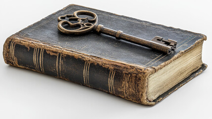 Antique key on old book evokes mystery and history