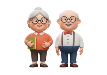 Isolated Cartoon Grandparents Standing Side by Side Holding Book