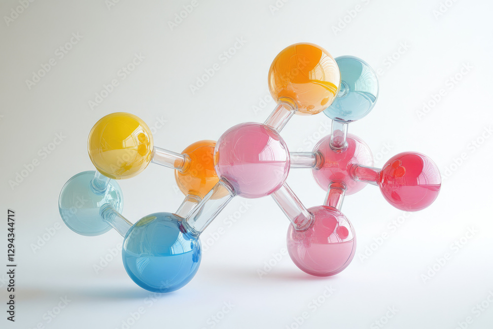Poster a colorful 3d model of a molecule, representing the atomic structure of a chemical compound.