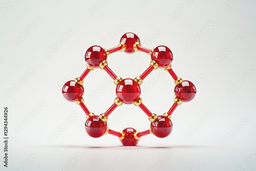Aufkleber a 3d model of a molecule with red spheres and gold connectors, representing atomic structure.