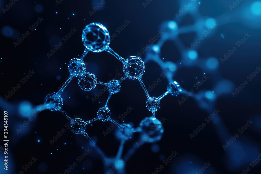 Aufkleber Abstract 3D rendering of a molecule structure, showcasing interconnected nodes and bonds in a vibrant blue hue.